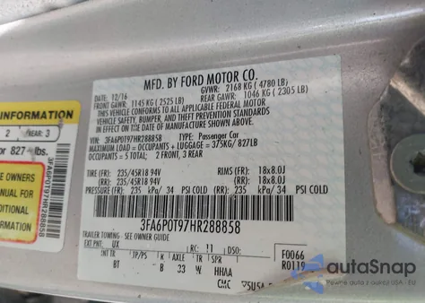 2017 Ford Fusion Se from USA, damaged, VIN 3FA6P0T97HR288858